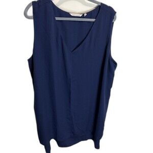 Soft Surroundings Tunic Tank Top Womens 3X Navy Sleeveless V Neck Pullover